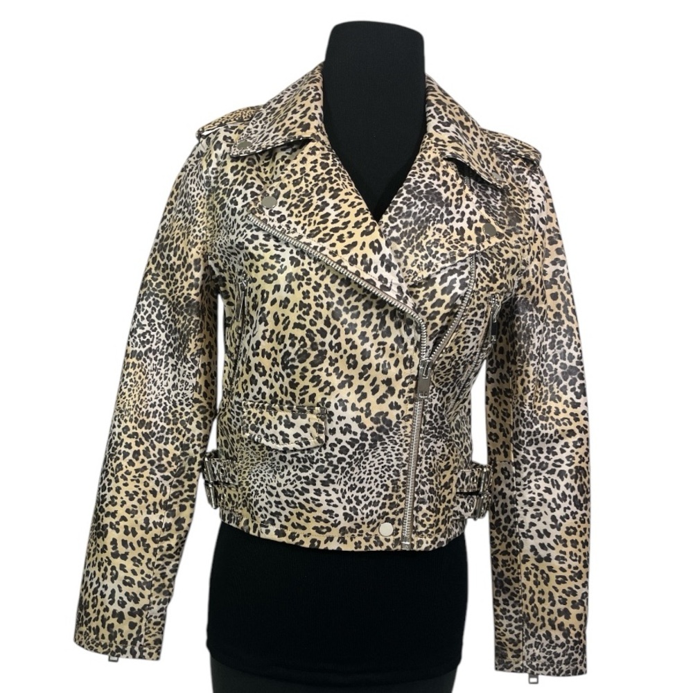 Walter Baker Leather Cheetah Print Moto Jacket Small Cropped
